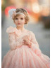 Long Sleeves Blush Pink Rosette Flower Girl Dress